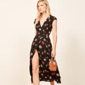 Reformation Carina Black Floral Midi Dress